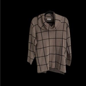 Calvin Klein Women's Cowl Neck Sweater in Tan with Black Grid